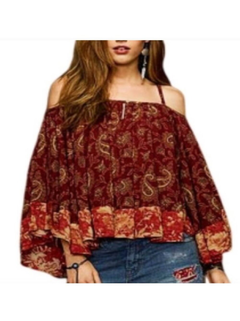 RALPH LAUREN DENIM AND SUPPLY Paisley and Floral Boho Off Shoulder‎ Top  Medium